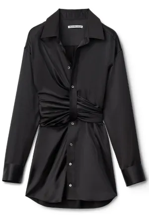 Threaded Placket Draped Shirt Dress