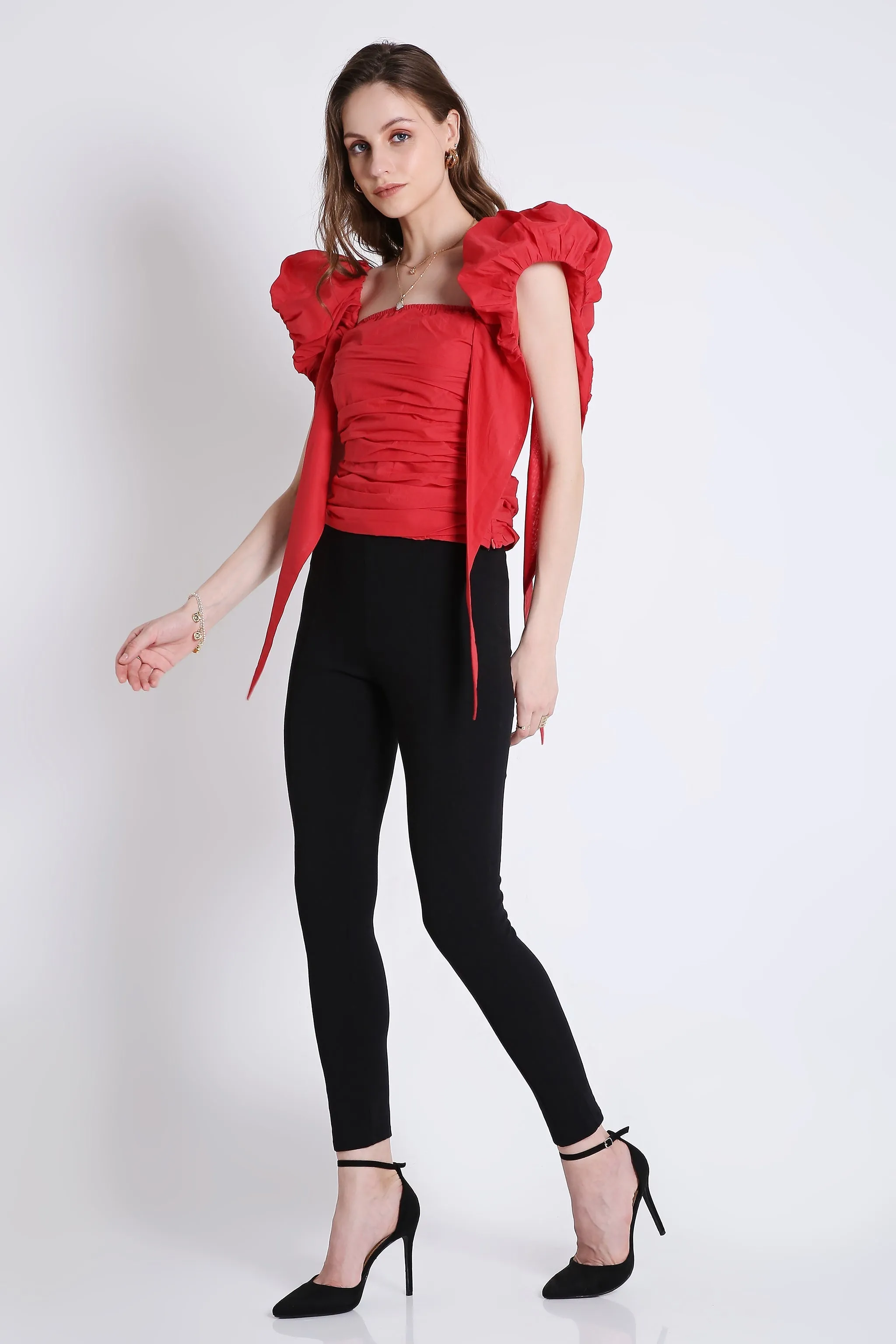 Trendy Black Women's Top With Puff Sleeve French Theory