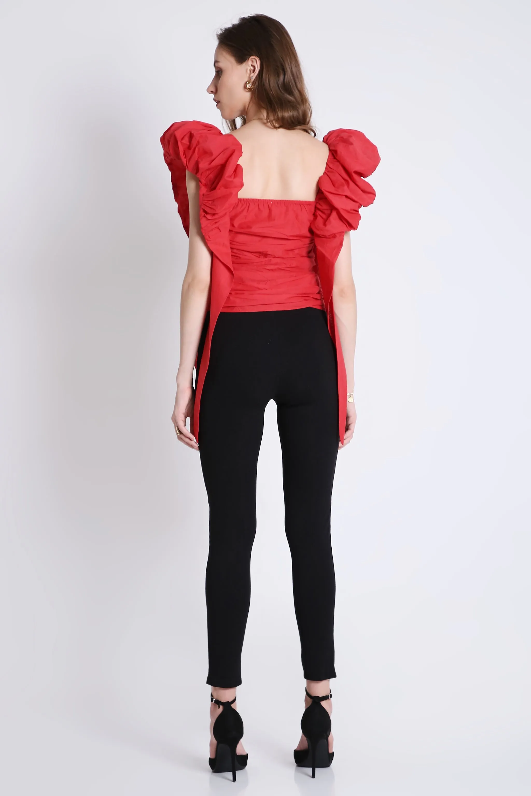 Trendy Black Women's Top With Puff Sleeve French Theory