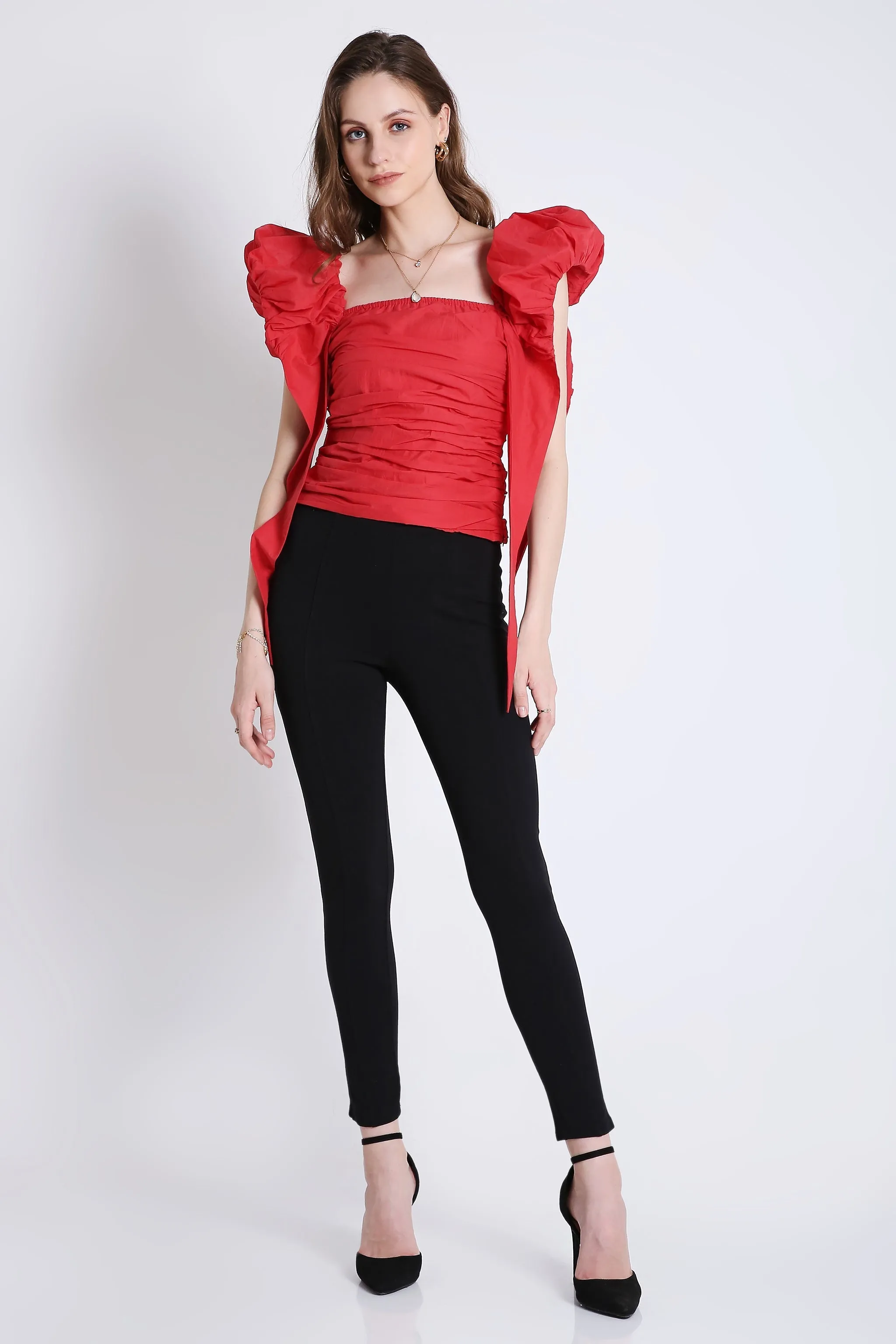 Trendy Black Women's Top With Puff Sleeve French Theory