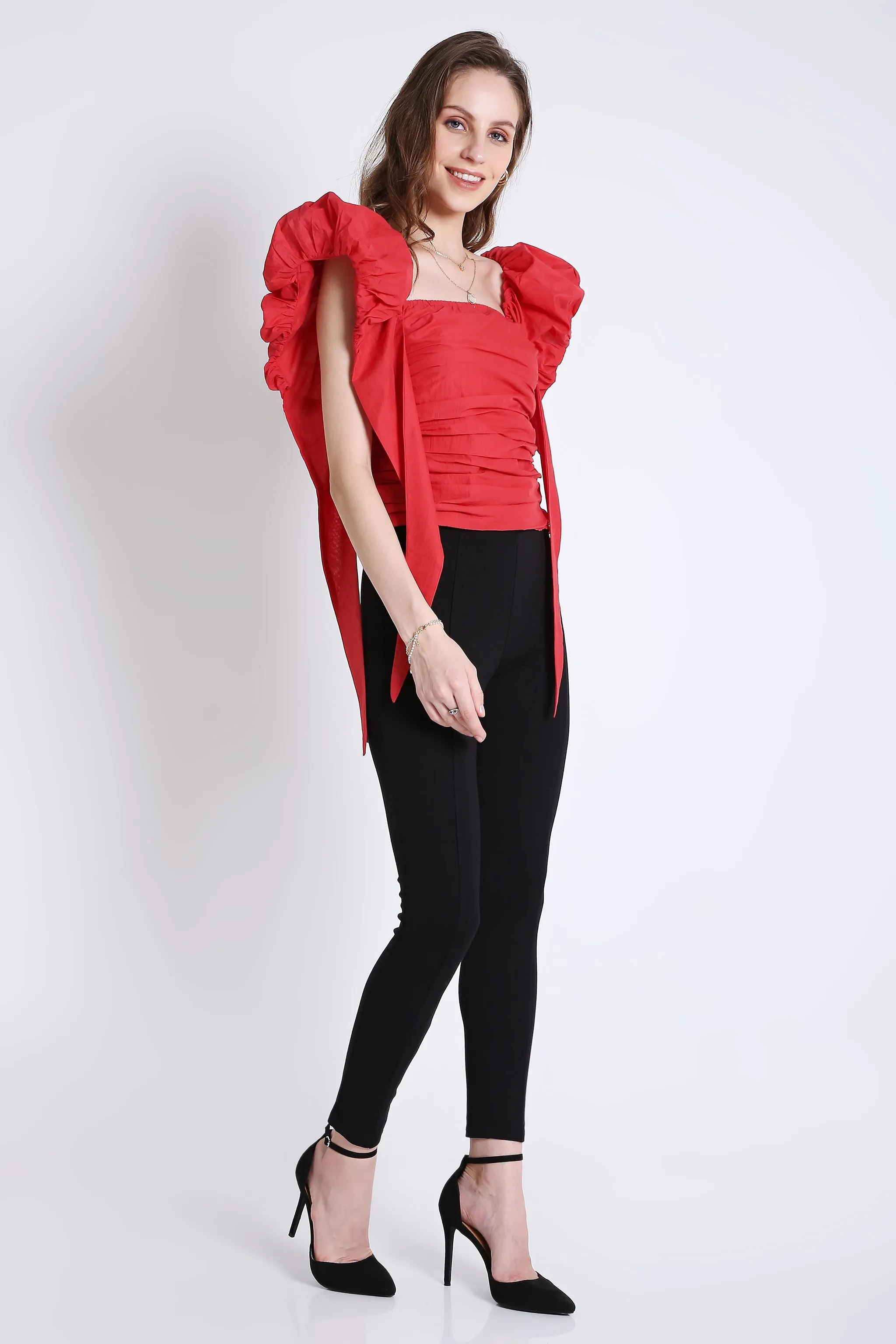 Trendy Black Women's Top With Puff Sleeve French Theory