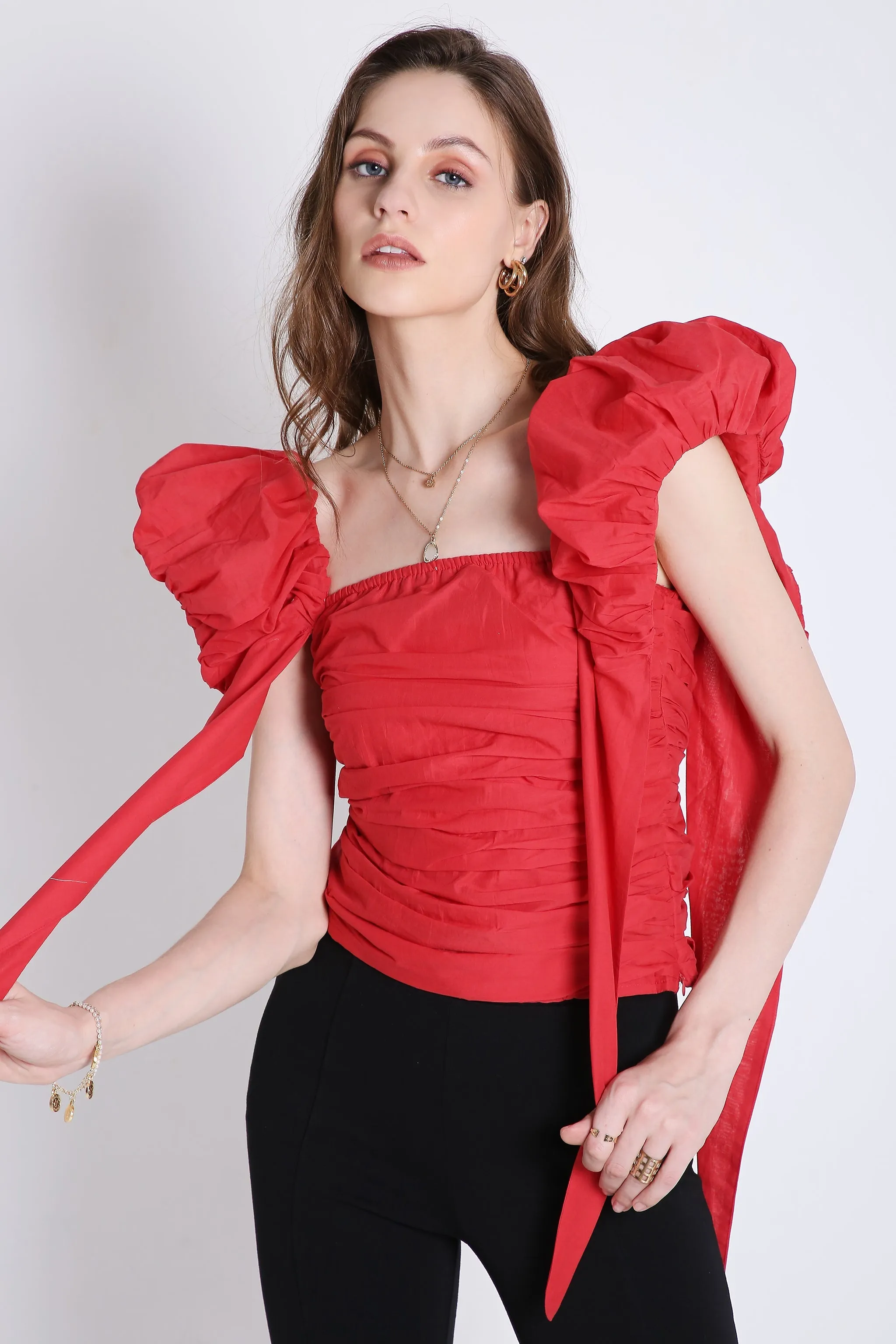 Trendy Black Women's Top With Puff Sleeve French Theory