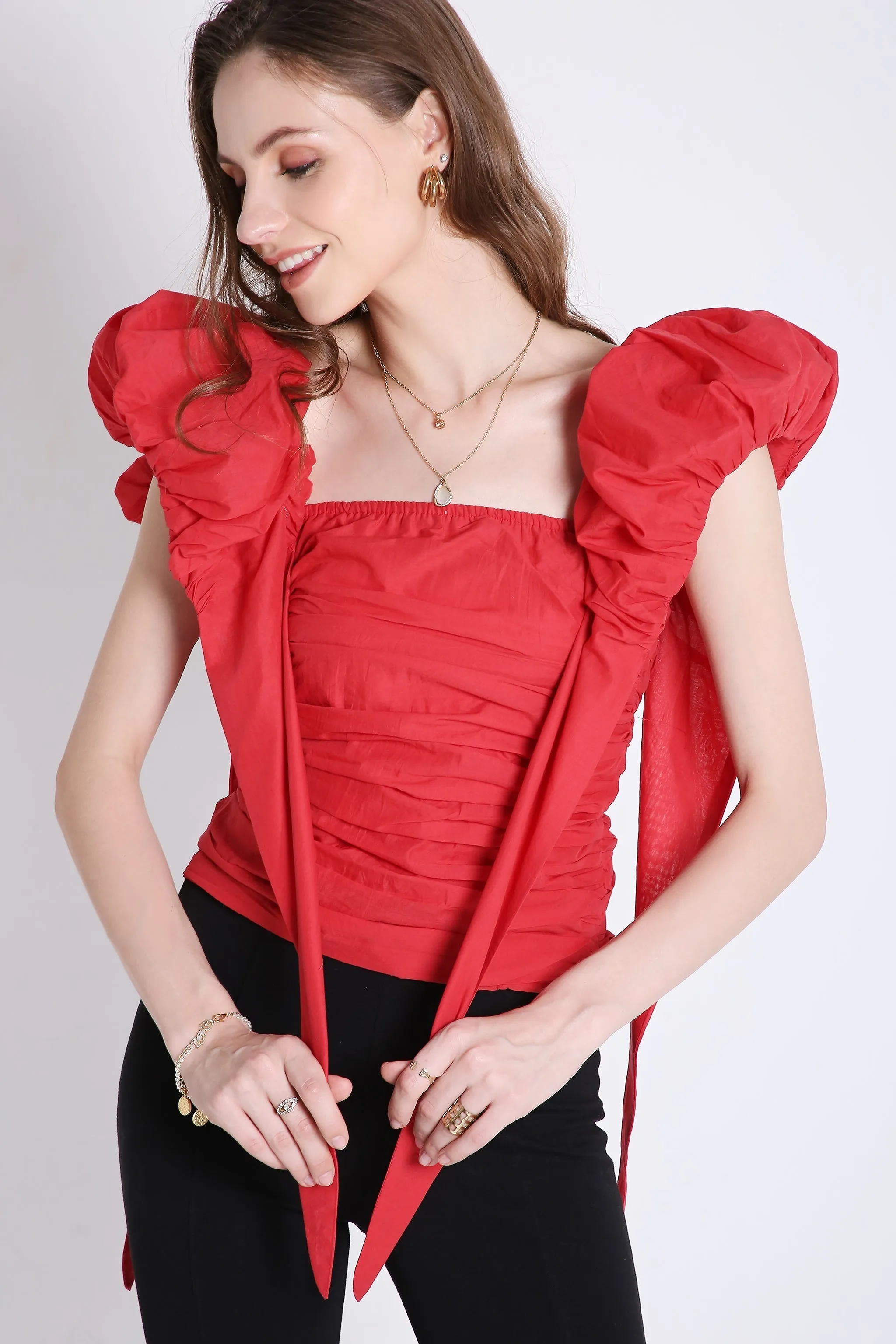 Trendy Black Women's Top With Puff Sleeve French Theory