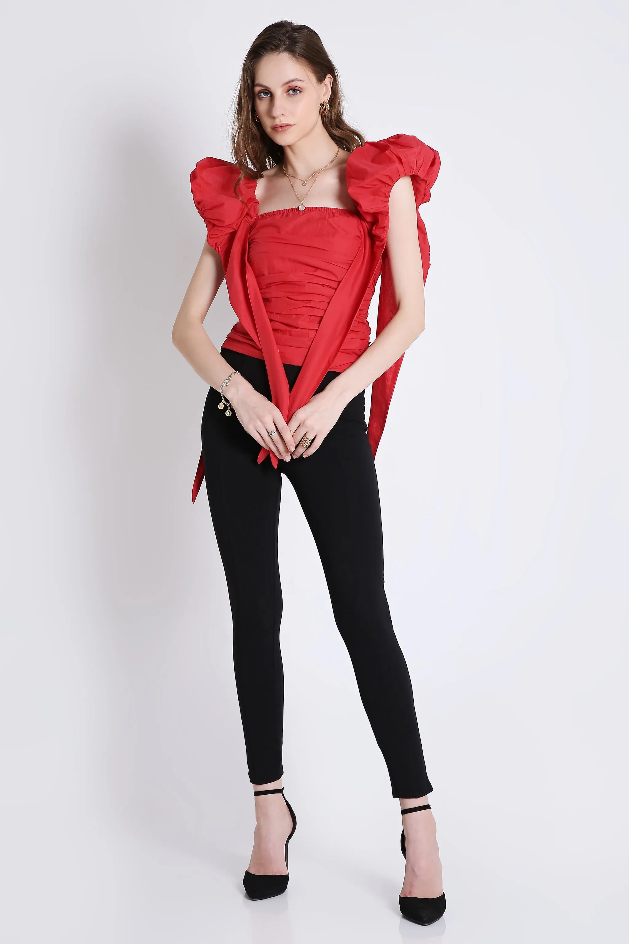 Trendy Black Women's Top With Puff Sleeve French Theory