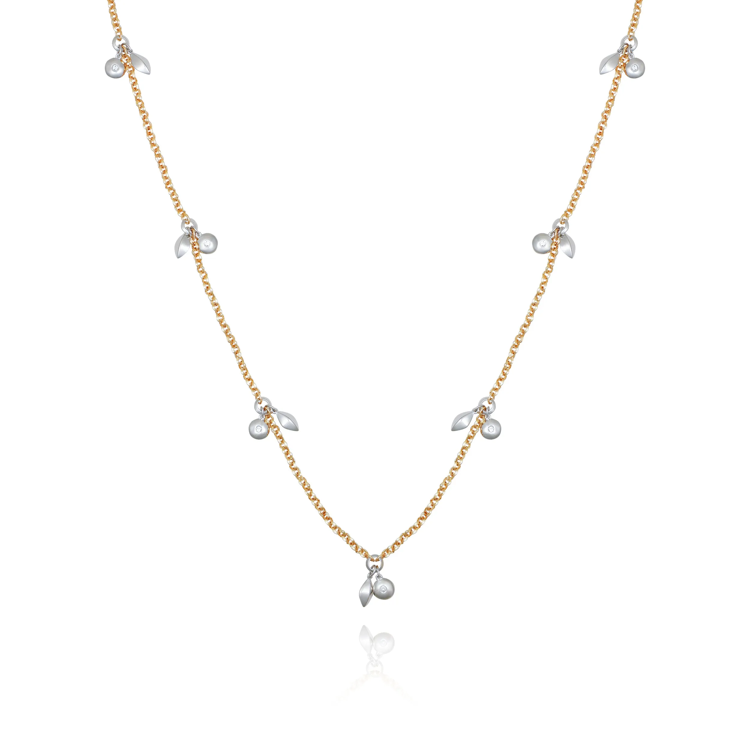 Two Tone Gilded Leaf Long Necklace