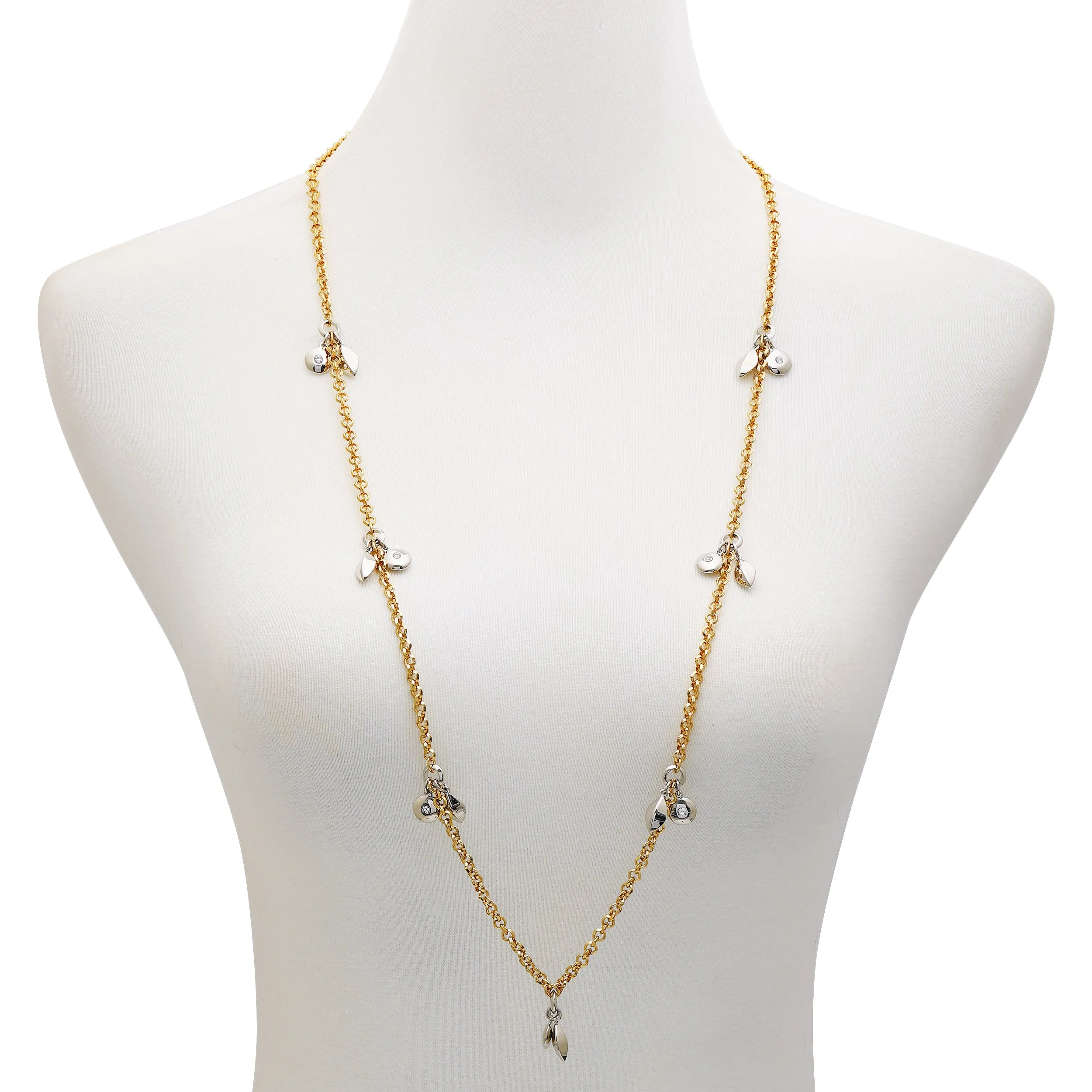 Two Tone Gilded Leaf Long Necklace