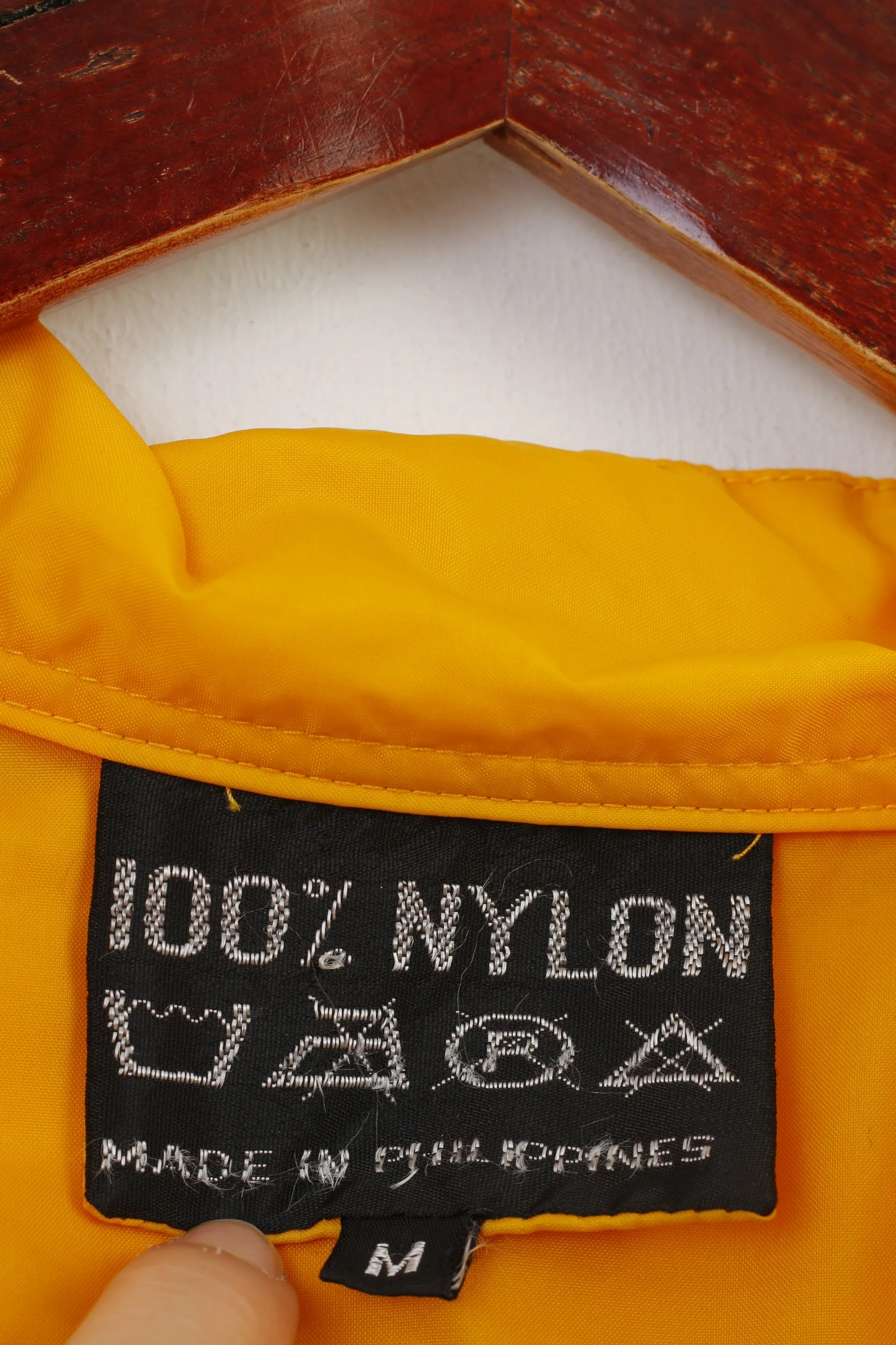 Vintage Men M Jacket Nylon Yellow Stripes Retractable Hood Full Zipper Long Sleeve Waterproof Outwear Top