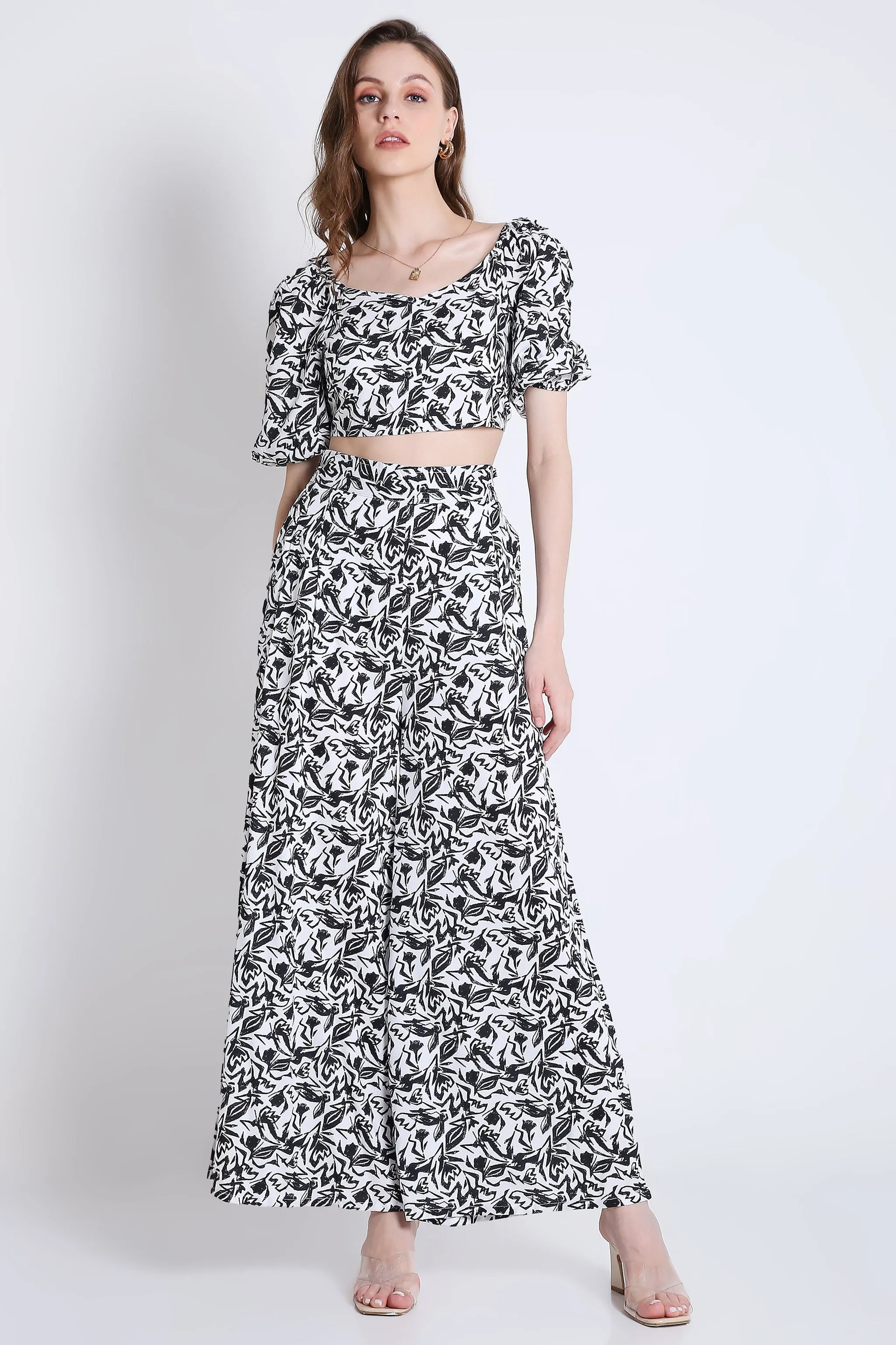 White and Black Printed Flared Pant French Theory