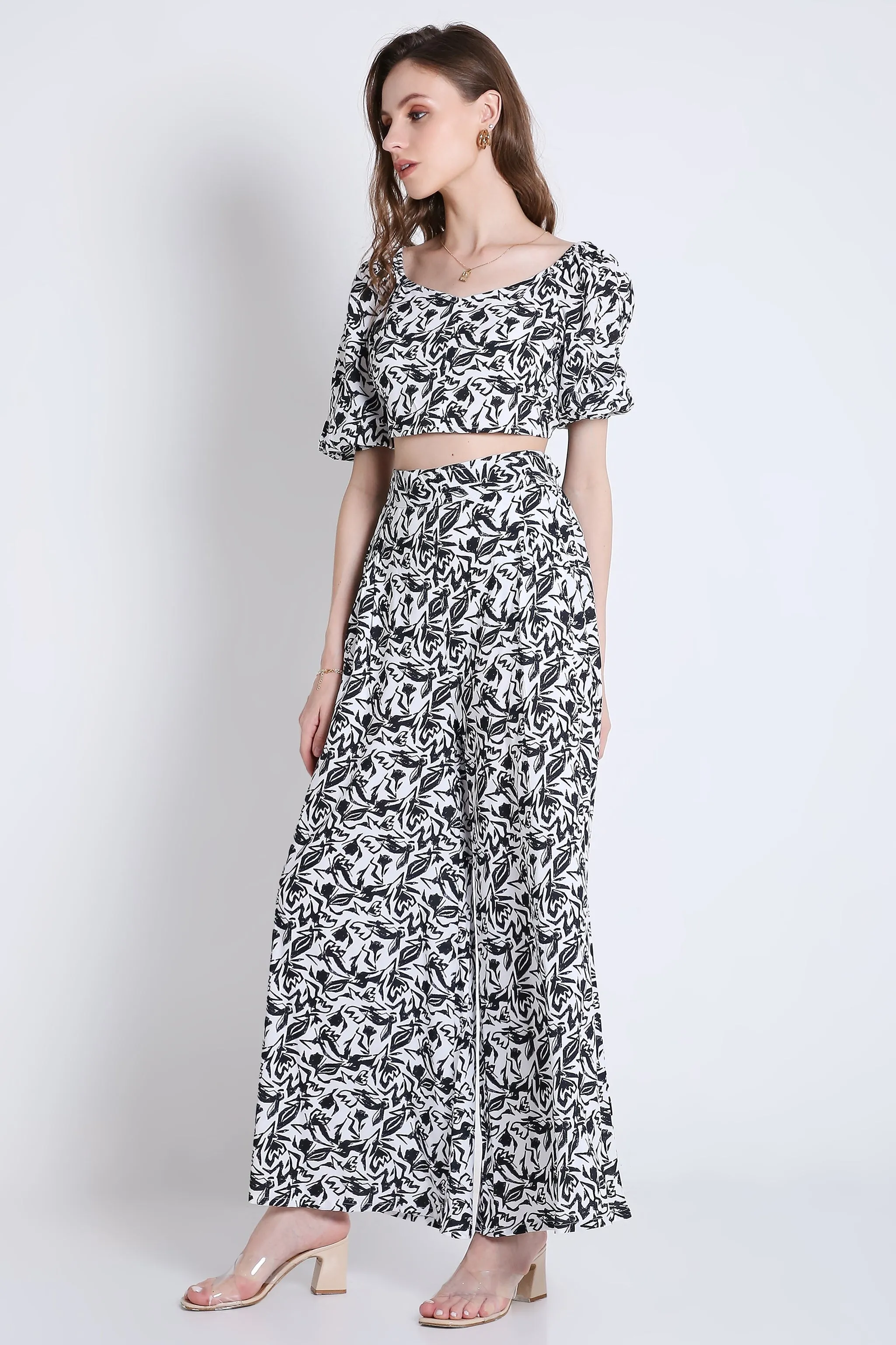 White and Black Printed Flared Pant French Theory