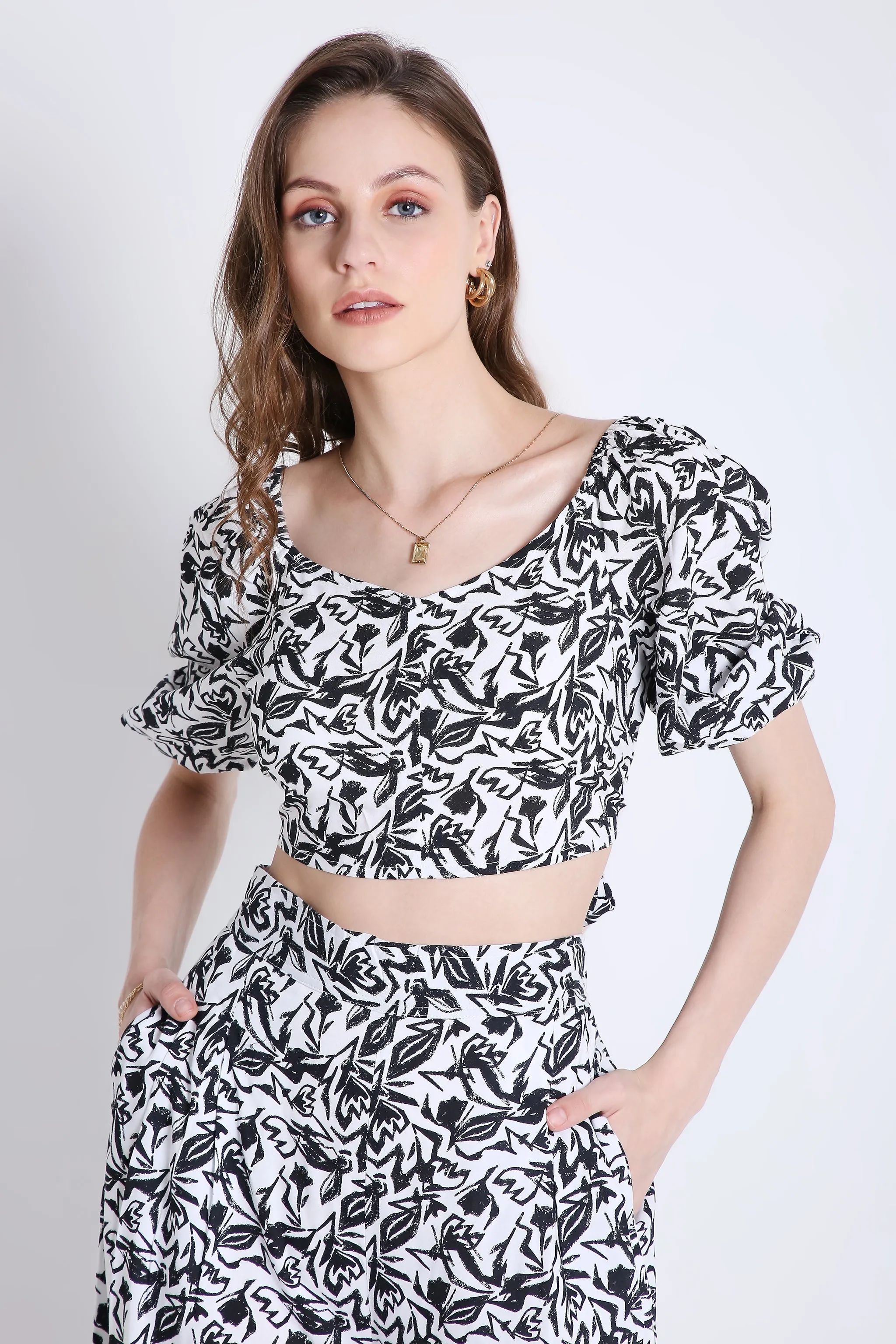 White and Black Printed Flared Pant French Theory