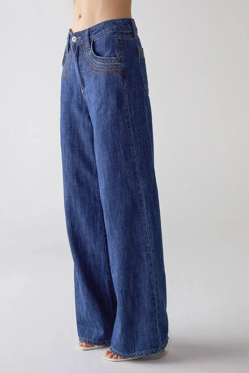 Wide Leg Tobacco Embroidered Jeans