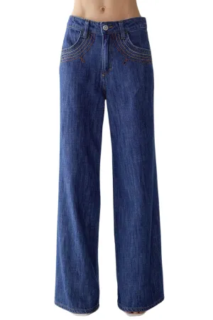 Wide Leg Tobacco Embroidered Jeans