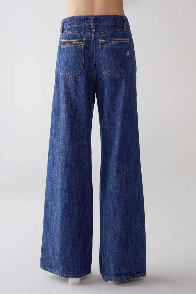 Wide Leg Tobacco Embroidered Jeans